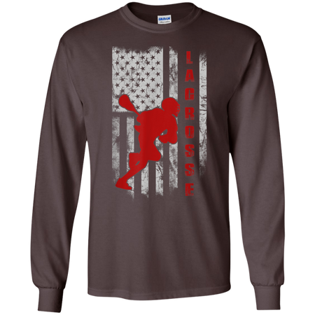 Lacrosse Lax Flag American Shirt G240 Gildan LS Ultra Cotton T-Shirt