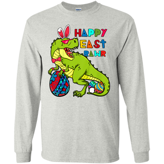 Kids Happy Eastrawr T Rex Dinosaur Easter Bunny Egg Shirt G240 Gildan LS Ultra Cotton T Shirt