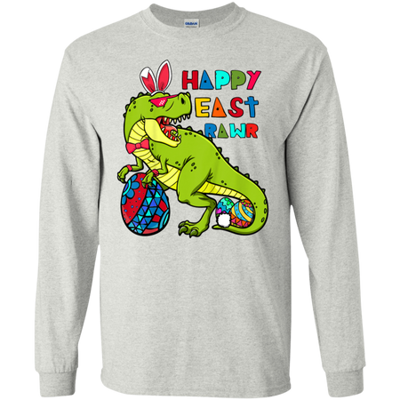 Kids Happy Eastrawr T Rex Dinosaur Easter Bunny Egg Shirt G240 Gildan LS Ultra Cotton T Shirt