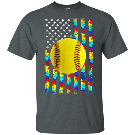 Autism Awareness American Flag Softball Shirt G200 Gildan Ultra Cotton T-Shirt