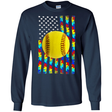 Autism Awareness American Flag Softball Shirt G240 Gildan LS Ultra Cotton T Shirt