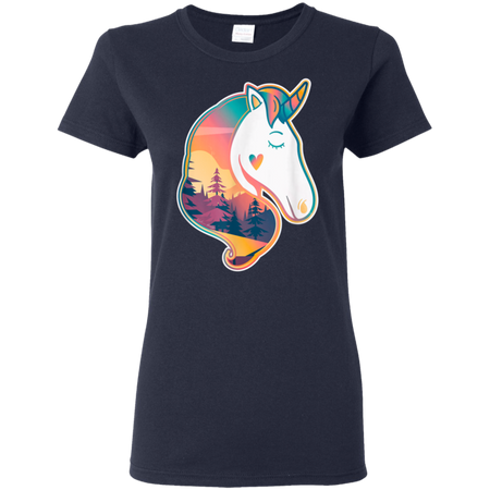 Unicorn Spirit Animal  Sunrise Over The Trees Shirt G500L Gildan Ladies' 5.3 oz. T-Shirt