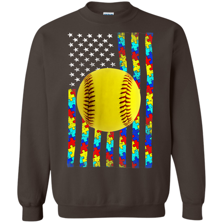 Autism Awareness American Flag Softball Shirt G180 Gildan Crewneck Pullover Sweatshirt 8 oz