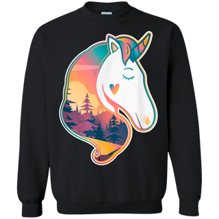 Unicorn Spirit Animal  Sunrise Over The Trees Shirt G180 Gildan Crewneck Pullover Sweatshirt  8 oz.