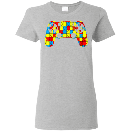 Autism Awareness Tee Video Game Controller Shirt G500L Gildan Ladies' 5.3 oz. T-Shirt