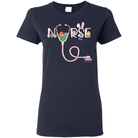 Stethoscope Nurse Tail Easter bunny Colorful Eggs Shirt G500L Gildan Ladies 5 3 oz T Shirt