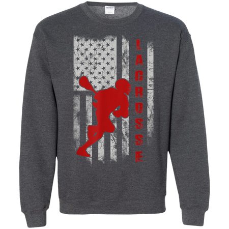 Lacrosse Lax Flag American Shirt G180 Gildan Crewneck Pullover Sweatshirt  8 oz.