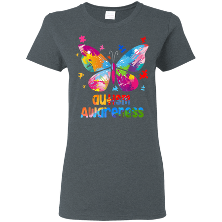 Autism Awareness Gift Colorful Butterfly Autism Shirt G500L Gildan Ladies 5 3 oz T Shirt