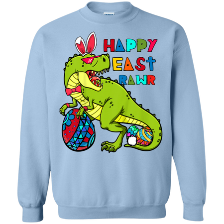 Kids Happy Eastrawr T Rex Dinosaur Easter Bunny Egg Shirt G180 Gildan Crewneck Pullover Sweatshirt 8 oz