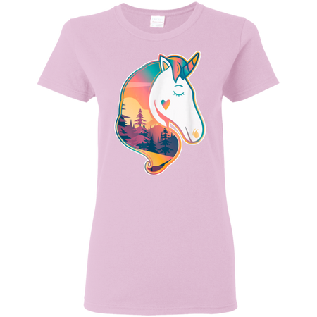 Unicorn Spirit Animal  Sunrise Over The Trees Shirt G500L Gildan Ladies' 5.3 oz. T-Shirt