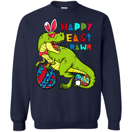 Kids Happy Eastrawr T Rex Dinosaur Easter Bunny Egg Shirt G180 Gildan Crewneck Pullover Sweatshirt 8 oz