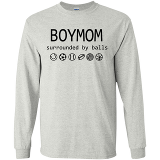 Womens Boy Mom Surrounded By Balls Shirt G240 Gildan LS Ultra Cotton T-Shirt