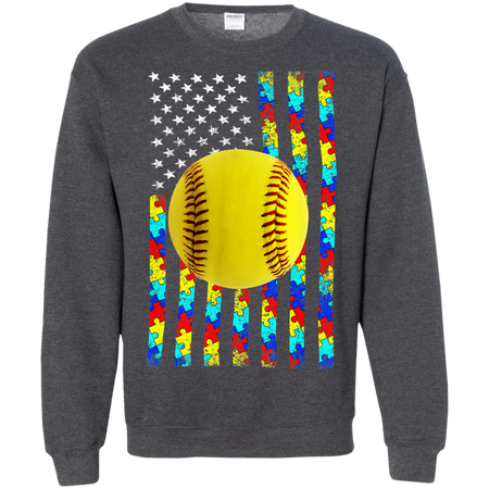 Autism Awareness American Flag Softball Shirt G180 Gildan Crewneck Pullover Sweatshirt 8 oz