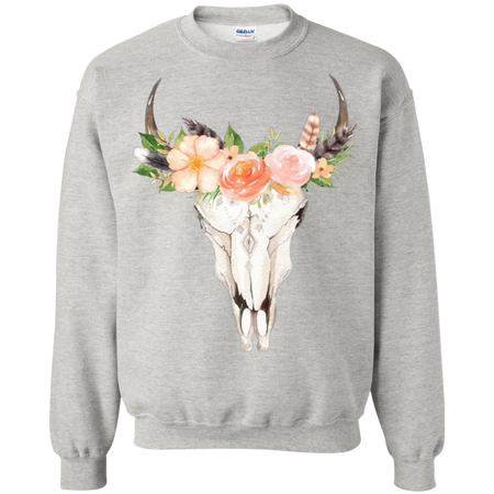 Floral Cow Skull Tank Top, Skull Shirt with Flowers, Boho Watercolor Flowers and Feathers, Southwest Shirt, Skull and Feathers TShirt