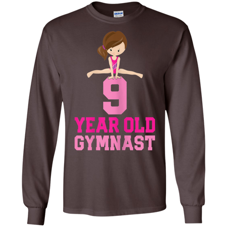 Girls Gymnastics Birthday Kids 9 Year Old Gymnast Shirt G240 Gildan LS Ultra Cotton T Shirt