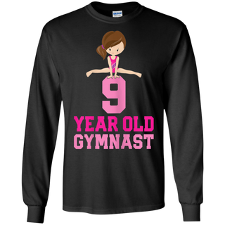 Girls Gymnastics Birthday Kids 9 Year Old Gymnast Shirt G240 Gildan LS Ultra Cotton T Shirt