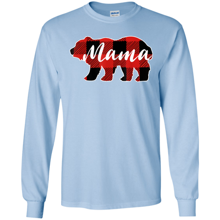 Mama Bear Black Red Lattice Shirt Men Women Kids Shirt G240 Gildan LS Ultra Cotton T Shirt