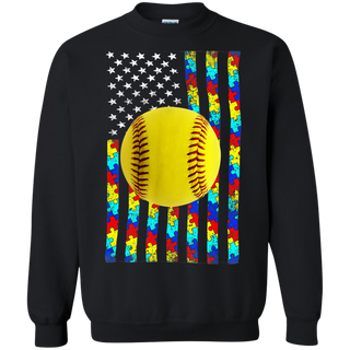 Autism Awareness American Flag Softball Shirt G180 Gildan Crewneck Pullover Sweatshirt  8 oz.