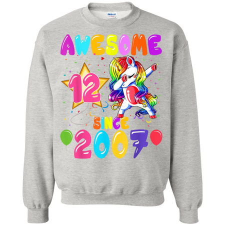 12 Years Old 12th Birthday Unicorn Dabbing Party Shirt G180 Gildan Crewneck Pullover Sweatshirt  8 oz.