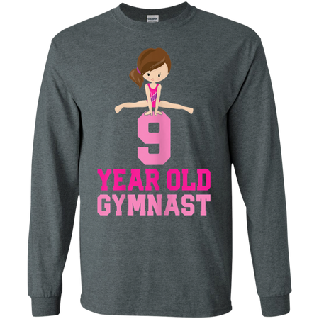 Girls Gymnastics Birthday Kids 9 Year Old Gymnast Shirt G240 Gildan LS Ultra Cotton T Shirt