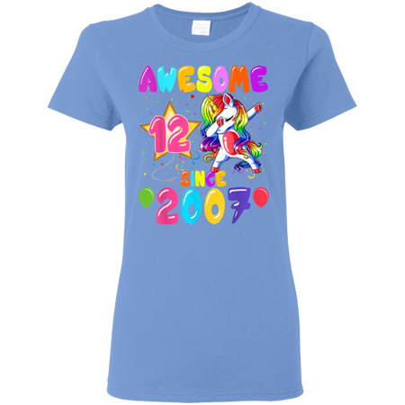 12 Years Old 12th Birthday Unicorn Dabbing Party Shirt G500L Gildan Ladies' 5.3 oz. T-Shirt