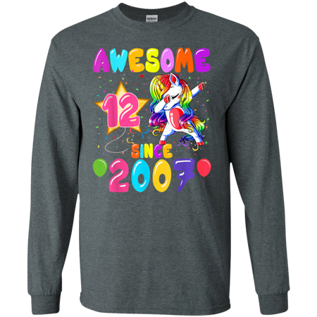 12 Years Old 12th Birthday Unicorn Dabbing Party Shirt G240 Gildan LS Ultra Cotton T Shirt