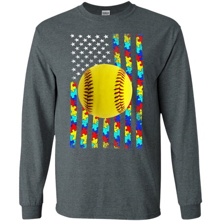 Autism Awareness American Flag Softball Shirt G240 Gildan LS Ultra Cotton T-Shirt