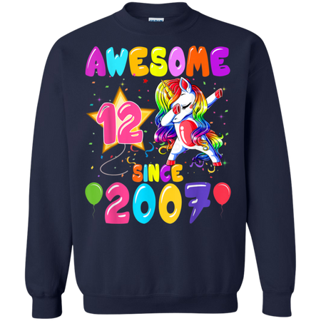 12 Years Old 12th Birthday Unicorn Dabbing Party Shirt G180 Gildan Crewneck Pullover Sweatshirt  8 oz.