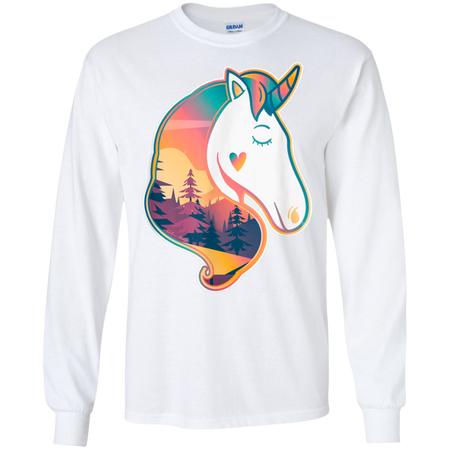 Unicorn Spirit Animal  Sunrise Over The Trees Shirt G240 Gildan LS Ultra Cotton T-Shirt