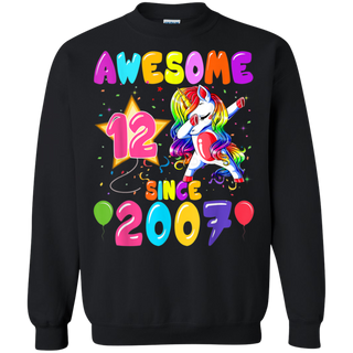 12 Years Old 12th Birthday Unicorn Dabbing Party Shirt G180 Gildan Crewneck Pullover Sweatshirt  8 oz.