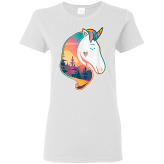 Unicorn Spirit Animal  Sunrise Over The Trees Shirt G500L Gildan Ladies' 5.3 oz. T-Shirt