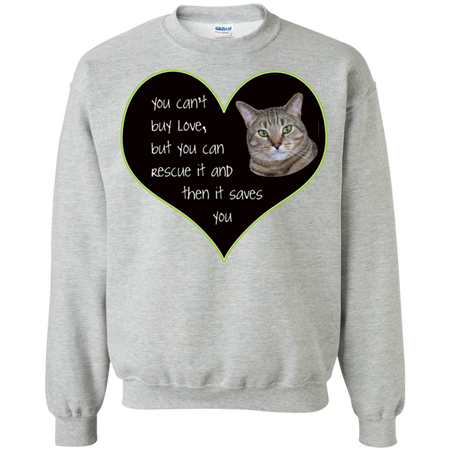 Cat Rescue Love Kitty Heart Shirt G180 Gildan Crewneck Pullover Sweatshirt  8 oz.