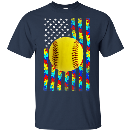 Autism Awareness American Flag Softball Shirt G200 Gildan Ultra Cotton T-Shirt