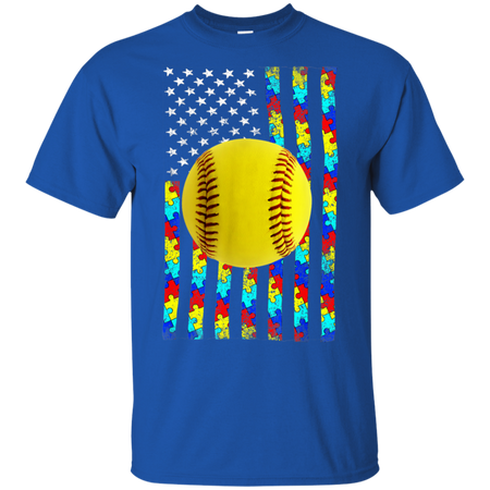 Autism Awareness American Flag Softball Shirt G200 Gildan Ultra Cotton T-Shirt