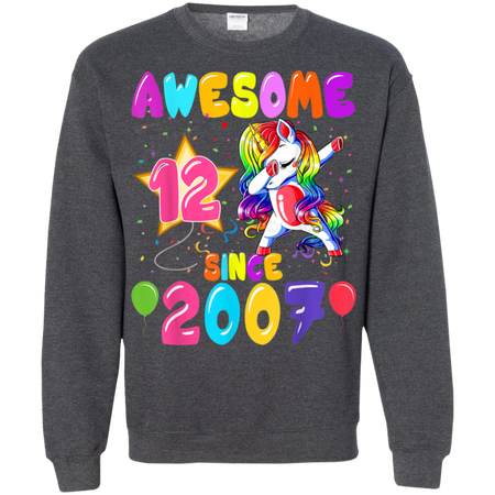 12 Years Old 12th Birthday Unicorn Dabbing Party Shirt G180 Gildan Crewneck Pullover Sweatshirt  8 oz.