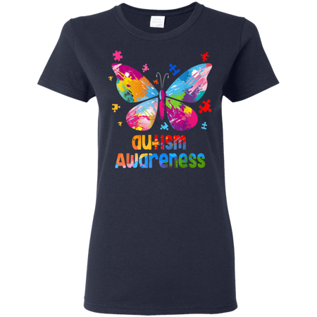 Autism Awareness Gift Colorful Butterfly Autism Shirt G500L Gildan Ladies 5 3 oz T Shirt