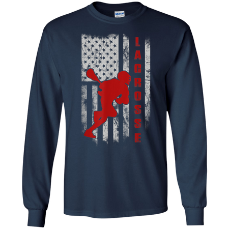 Lacrosse Lax Flag American Shirt G240 Gildan LS Ultra Cotton T Shirt
