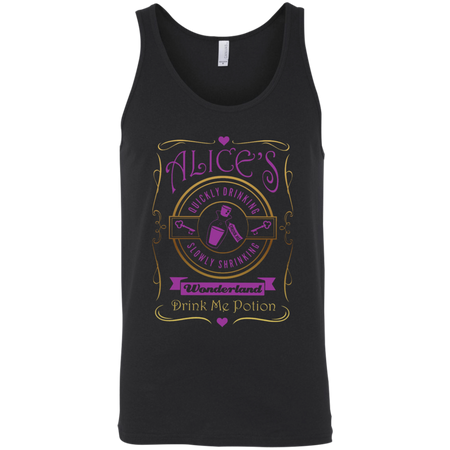 Alice's Quickly Drinking Slowly Shrinking Wonderland Drink me Potion Lady-Fit Tank Top. Inspired by Alice in Wonderland. (Pink & Gold) shirts
