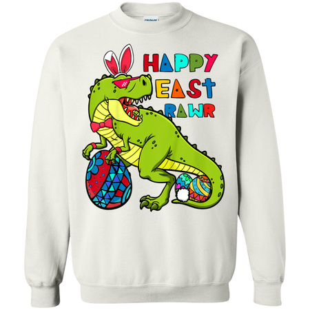 Kids Happy Eastrawr T Rex Dinosaur Easter Bunny Egg Shirt G180 Gildan Crewneck Pullover Sweatshirt 8 oz