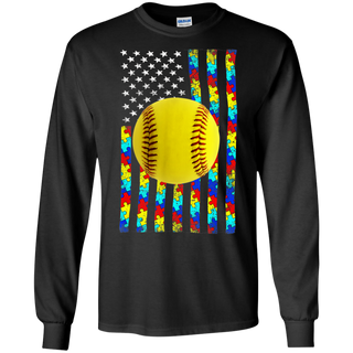 Autism Awareness American Flag Softball Shirt G240 Gildan LS Ultra Cotton T Shirt