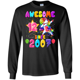 12 Years Old 12th Birthday Unicorn Dabbing Party Shirt G240 Gildan LS Ultra Cotton T-Shirt