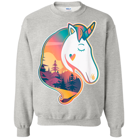 Unicorn Spirit Animal  Sunrise Over The Trees Shirt G180 Gildan Crewneck Pullover Sweatshirt  8 oz.