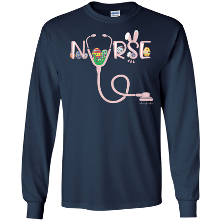 Stethoscope Nurse Tail Easter bunny Colorful Eggs Shirt G240 Gildan LS Ultra Cotton T Shirt