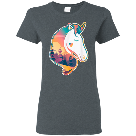 Unicorn Spirit Animal  Sunrise Over The Trees Shirt G500L Gildan Ladies' 5.3 oz. T-Shirt