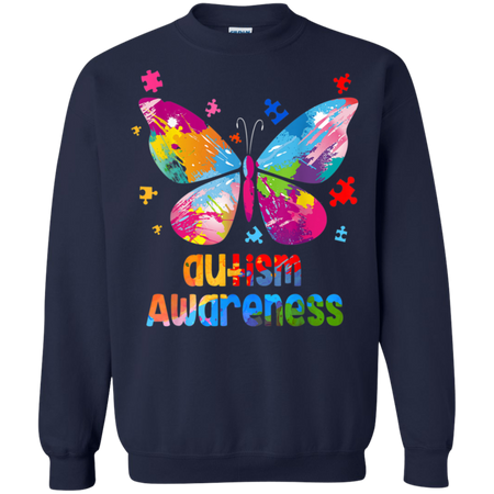 Autism Awareness Gift Colorful Butterfly Autism Shirt G180 Gildan Crewneck Pullover Sweatshirt 8 oz