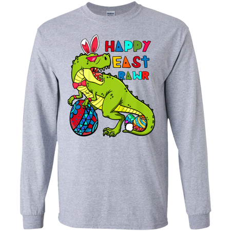 Kids Happy Eastrawr T Rex Dinosaur Easter Bunny Egg Shirt G240 Gildan LS Ultra Cotton T Shirt