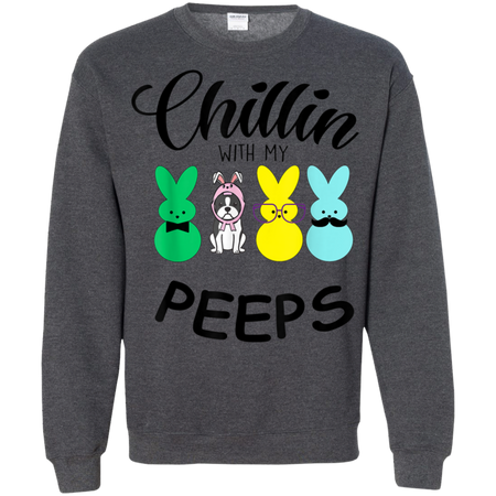 Chillin With My Peeps Boston Terrier Easter Bunny Shirt G180 Gildan Crewneck Pullover Sweatshirt 8 oz