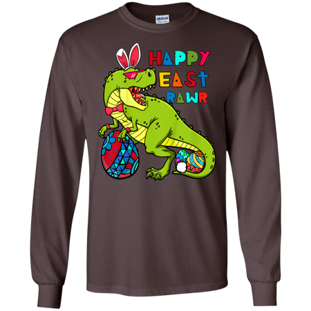 Kids Happy Eastrawr T Rex Dinosaur Easter Bunny Egg Shirt G240 Gildan LS Ultra Cotton T Shirt