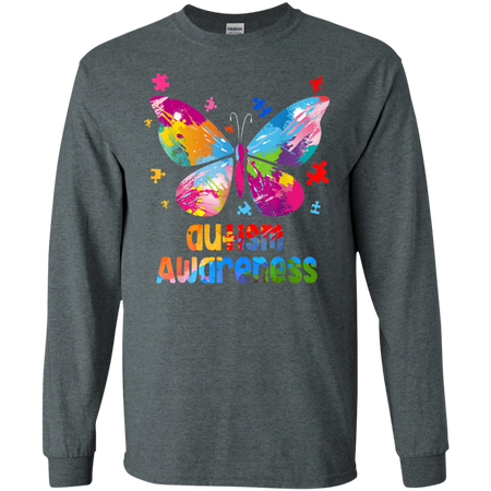 Autism Awareness Gift Colorful Butterfly Autism Shirt G240 Gildan LS Ultra Cotton T Shirt