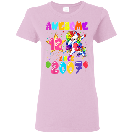 12 Years Old 12th Birthday Unicorn Dabbing Party Shirt G500L Gildan Ladies' 5.3 oz. T-Shirt